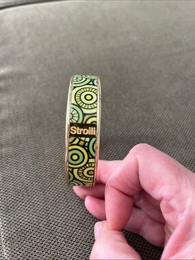 Gold-Tone Green Patterned Stroili Enamel Bangle Bracelet
